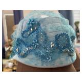 Light Blue Pleated Fabric Turban Style Cap