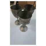 (3) Vintage Etched Metal Goblet Silver