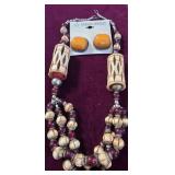 Tribal Style Beaded Necklace & Pair of Earrings