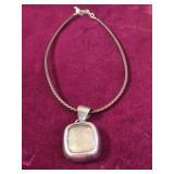 Metal Pendant on Leather Cord, (3) Rings, Black