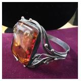 Sterling Silver & Amber Bracelet Marked 925