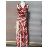 Sz 4 Alberto Makali White Floral Silk Beaded Maxi