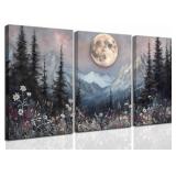 3Pcs Full Moon Forest Canvas Wall Art