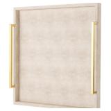 Square Leather Ottoman Tray with Gold Handles