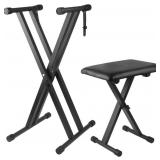 Keyboard Stand & Bench Set, 7 Heights, Black