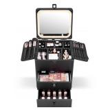 Qislee Makeup Box, Double Drawers, LED Mirror