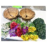 2pc hanging planters with artificial flowers