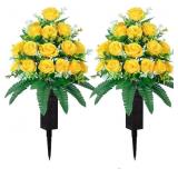 2 Sets Cemetery Flowers, 18 Heads (Yellow)