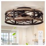 19" Farmhouse Flush Mount Caged Ceiling Fan