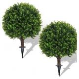 Set of 2 Artificial Boxwood Topiary Balls 22"