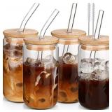 DWTS Glass Cups with Lids and Straws 16oz, 4 pcs