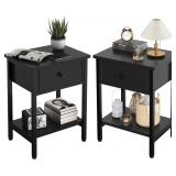 pair Nightstands with Drawers, Black
