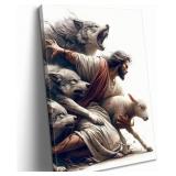 MALEDO Jesus and Lamb Canvas Art, 12"x16".