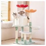 HYABI 48-inch Cat Tree with Basket & Flower Design