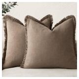 pair 20x20" Fringe Pillow Covers, Light Brown