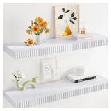 24" Floating Wall Shelves, Wood, White, Set of 2