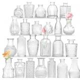 24 Vintage Glass Bud Vases, Clear
