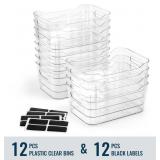 12 PACK Multi-Use Clear Plastic Storage Bins