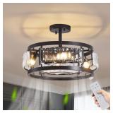 Industrial Flush Mount Crystal 16.3" ceiling fan