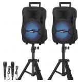 Portable PA System & Stands, Dual 8" DJ Speaker
