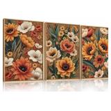 Boho Flower Botanical Canvas Wall Art -16"x24" ea