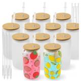 Joyclub 12 Pack Sublimation Glass Cups 16 OZ