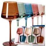 Colored Wine Glasses Set of 6-18oz Hand Blown
