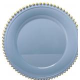 6pc Blue Beaded Charger Plates, 13 Inch Plastic