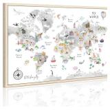 Kids World Map Animal Canvas Art 16x24 Inch
