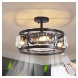 Industrial Flush Mount Crystal 16.3" ceiling fan