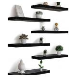 Wood Floating Wall Shelves, Set of 6, Black