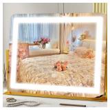 HNV Gold Vanity Mirror with Lights, 22"x17"