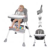 Baby High Chair, 6 in 1 Convertible, Light Gray