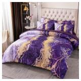 6 Pcs Bed-in-A-Bag Purple Marble Set, queen