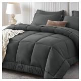 Sasttie 7-Piece King Comforter Set, Dark Grey