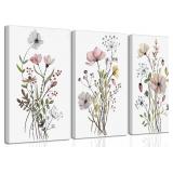 3Pcs Wildflower Canvas Wall Art - Minimalist