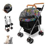 Pet Stroller with Storage Basket and Cup Holder