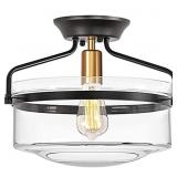 Mid-Century Flush Mount Light, Black/Gold