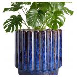 9.6 Inch Blue Ceramic Planter with Drainage Hole