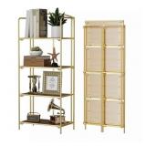 Crofy Folding Bookshelf, 4 Tier Gold, Portable