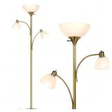 72 in. Antique Brass 3-Light LED Floor Lamp