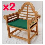 NEW pair teak Marlboro Lutyen chairs with cushions