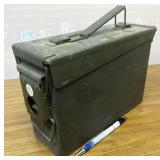 metal ammo can, approx 10-7/8"x7"x3.5"
