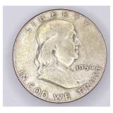 1954 Franklin silver half dollar
