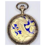 18kt gold antique floral enamel pocket watch
