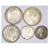 5pc Canadian silver coins: