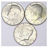3pc Kennedy 40% silver half dollars:
