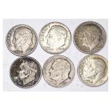 6pc Roosevelt silver dimes: