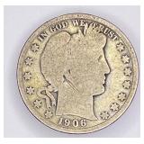 1906 Barber silver half dollar