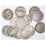 13pc Liberty Head V, Buffalo, Jefferson nickels